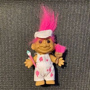 Vintage Russ Artist Painter Troll Doll Pink Hair